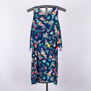 Escapada Living Women's Tassled Dress Size SMALL Tropical Rainbow Beachy Floral